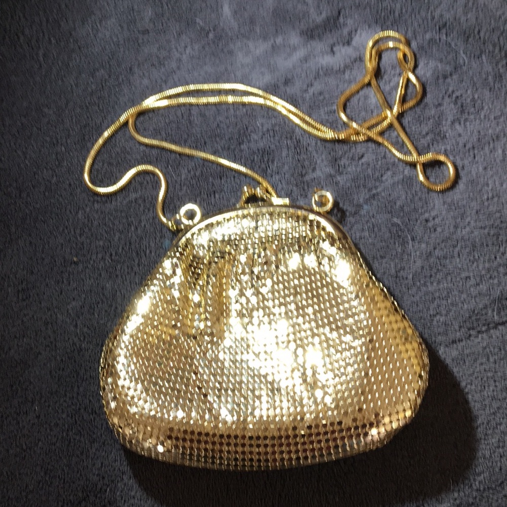 Gold metal mesh evening bag